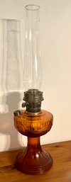 Lot 23- Antique Alladin Oil Lamp - Amber Glass - 2 FEET TALL!