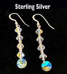 Lot 335 - Sterling Silver Wire Clear Crystal Long Dangle Earrings