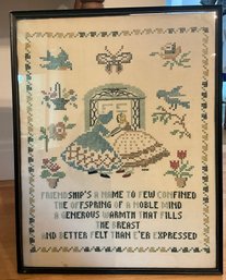 Lot 26- Friendships A Name Antique Cross Stitch Sampler Picture