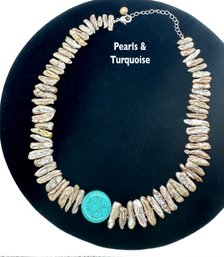 Lot 337 - Statement Necklace - Authentic Pearls And Turquoise Stone