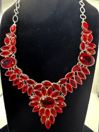 Lot 338 - Statement Necklace- Costume Silver - Large Ruby Red Stones