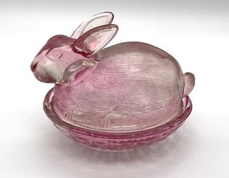 Lot 71- Pink Glass Bunny Covered Basket