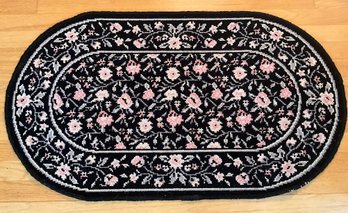 Lot 30- Black With Pink Roses 100 Percent Wool Scatter Rug