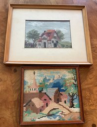 Lot 33- 1928 Antique Embroidery Houses Pictures Lot Of 2