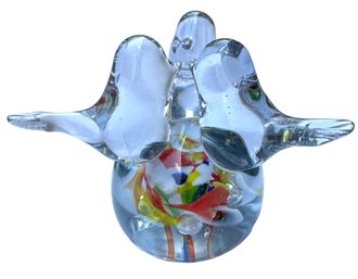 Lot 344SES - Trio Crystal Birds Paperweight Bird Nature Lover - Colorful - 3 Birds Of A Feather