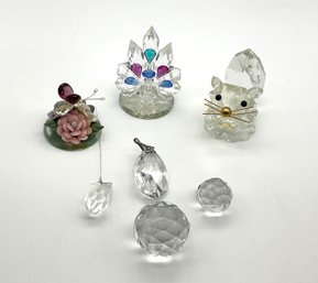 Lot 85- Lot Of Crystals- Prisms Peacock Cat And Butterfly