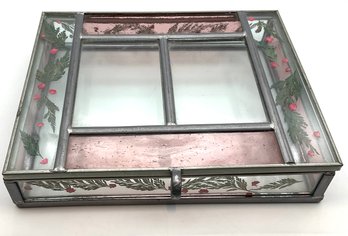 Lot 92- Stained Glass Dresser Pink & Clear Glass Box With Dried Flowers