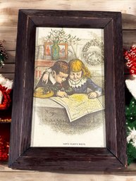 Lot 313SES- Anitique Art Christmas Santa's Map Route Drawing By Thomas Nast - Rustic Frame 6x8