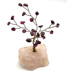 Lot 87- Pink Quartz With Purple Stone Leaves Tree Decor 4 Inches