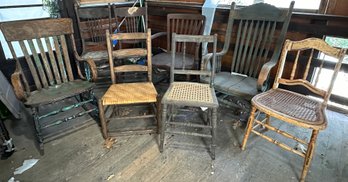 Lot 447SECOND CHANCE - Large Antique Chair Lot - Rockers - Fireplace - Rattan  - Oak Office