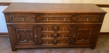 Lot 6- WOW! 1920s Carved Oak Buffet Sideboard By Kensington Of New York