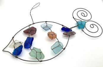 Lot 86- Wire Fish With Colorful Beach Sea Glass Wall Decor