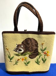 Lot 96- JR Florida USA Raccoon Needlepoint Vintage Purse Shoulder Bag