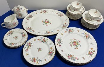 Lot 39- Minton Marlow Fine China Set For 4 Plus Platter - Creamer & Sugar Bowl