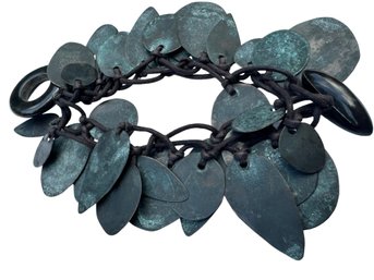 Lot 358SES - Signed Gerda Lynggaard Designer Monies Copenhagen Bracelet Patina Copper Leaf Shaped Peices