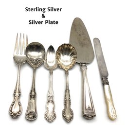 Lot 107- Sterling Silver Cake Server And Plated Flatware Lot - 6