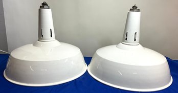 Lot 207- COOL! Industrial Vintage White Enamel Pendant Hanging Lamps Light Fixtures - 2