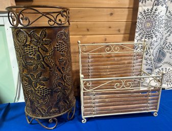 Lot 619 - Metal Umbrella Or Cane Stand And Bamboo Magazine Holder