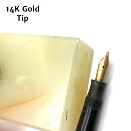 Lot 78- 14K Gold Fountain Pen Tip - Marble Base Desk Set Ink Blotter Made In USA