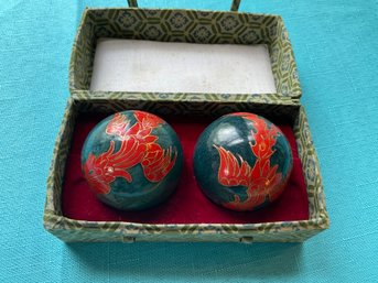 Lot 5- Chinese Health Cloisonne Baoding Music Balls In Box