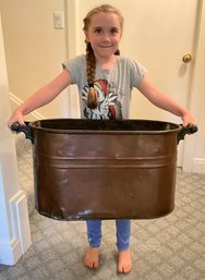 Lot 54- Rochester Farmhouse Copper Wash Boiler Tub Bin With Wood Handles