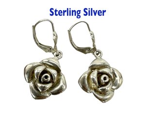 Lot 366SES  - Pretty Sterling Silver Rose Flower Pierced Earrings