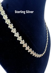 Lot 367SES  - Sparkly Sterling Silver Diamond Cut Flowers Necklace