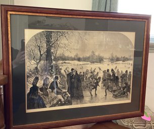 Lot 14- 1872 Skating In Central Park Etching Print - Drawn By Jules Tavernier