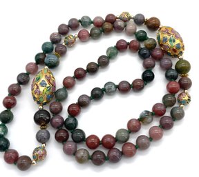 Lot 1- Beautiful Mixed Stones Beads With Cloisonne 30 Inch Necklace