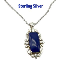 Lot 371SES  - Sterling Silver Chain With Blue Lapis Pendant