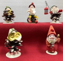 Lot 111SES- Christmas Pinecone Pixie  Elves Elf Gnomes Japan 1940 Collectible - Lot Of 5