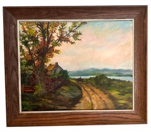 Lot 53 - 1964 Oil On Canvas Board - Fall Farm Scene Painting By LW Schlesinger