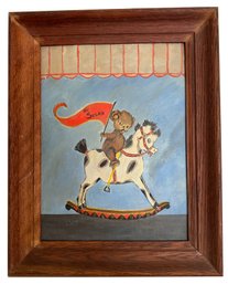 Lot 55 - Vintage Original Art Painting Rocking Horse & Teddy Bear - 1950 - Artist LW Schlesinger