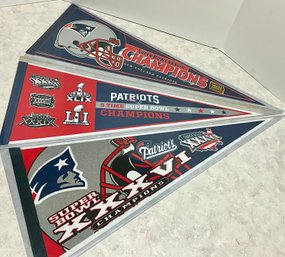 Lot 25- Wincraft New England Patriots Football Pennants - Lot Of 3 Super Bowl Champs!