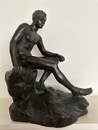 Lot 58 - Large 19 Inch Bronze Hermes At Rest Sculpture - Very Good Condition