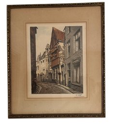 Lot 59 - Antique Etching Block Print - Signed F. Roth - Gold Gilt Frame