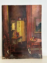 Lot 64 - Vintage Oil On Canvas Board Painting - Home Interior Scene - Artist Lucille Wolff Schlesinger