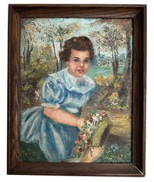 Lot 68 - Vintage 1952 Pretty Little Girl Oil On Board Painting - Framed