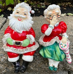 Lot 22SES- Lefton Ceramic Santa And Mrs. Claus Shelf Sitters - Christmas Decor - Japan