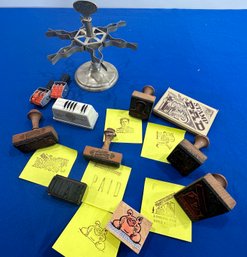 Lot 646 - Achilles Stamp Holder & Rubber Stamps - 1st Class Postage - Looking For Your Check - Vintage Office