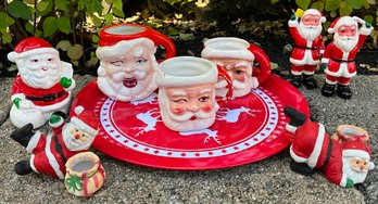 Lot 25SES- Santa Claus Mug- Salt - Pepper- Candle Holders- Napkin Holder- Tray - Lot Of 9