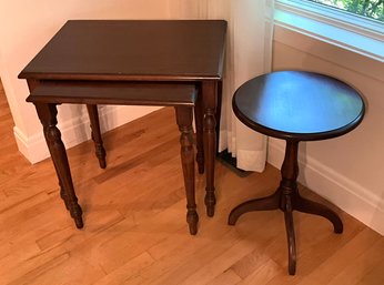 Lot 76- Harden Cherry Nesting Tables And Pedestal Round Side Table