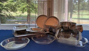 Lot 79- Bakeware - Cake Pans- Pie Plates- Mixing Bowls- Pyrex Baking Dishes - Casserole- Lot Of 19