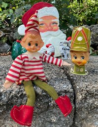 Lot 34SES- SUPER CUTE Collection Of Vintage Christmas Decor - Santa - Elf - Dog-salt & Pepper