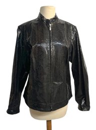 Lot 309- CHICOs 100 % Black Leather Faux Alligator Pattern Coat Zip Up Womens Jacket Size 2 Medium - Nice!