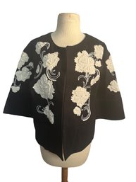 Lot 311- CHICOs Embroidered Black Jacket 3/4 Sleeve - 2 Front Slip Pockets - Size 1