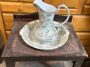 Lot 404- Antique Dry Sink With Pitcher And Bowl - Needs TLC