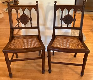 Lot 91- Antique Pair Of Chairs - With Cane Seats