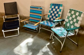 Lot 94- Vintage Garden Lawn Beach Chairs - Blue Mesh Lounge Chair - Lightweight!