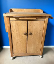 Lot 463- Pine Wood Kitchen Island With Cabinet And Towel Rack / Knife Storage On Caster Wheels